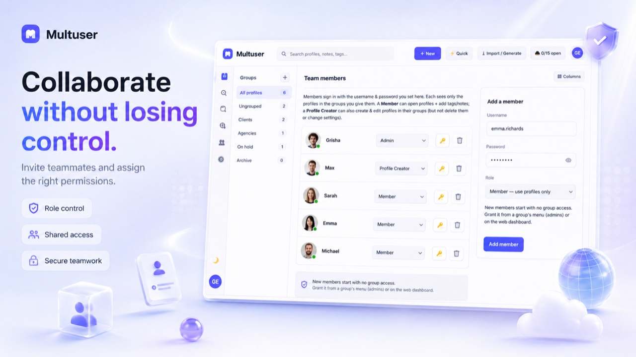 Collaborate without losing control — invite teammates and assign roles and permissions